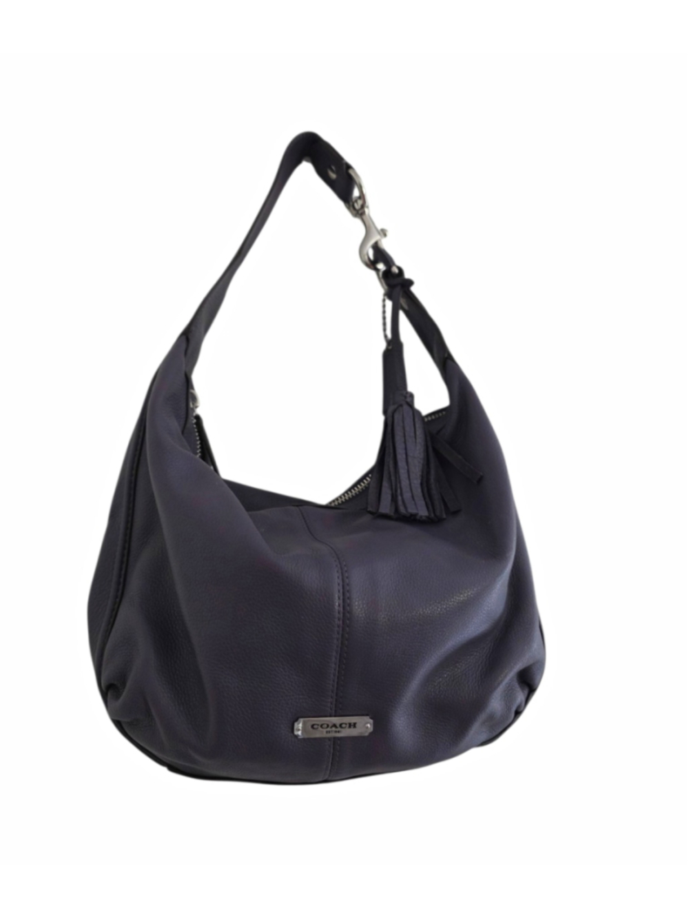 Coach Avery Hobo Pebbled Shoulder Bag Purple Tassel Silver Hardware NWT